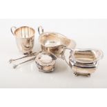 Silver sauceboat, other items of small silver, including cruets, ring box,