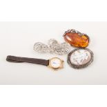 Small collection of costume jewellery, including matched amber suite,