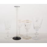 Regency cut-glass three light candelabra, (lacking drops), 48cm and a collection of table glassware.