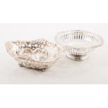 Two silver pierced bonbon dishes, a circular dish with gadroon border on a single round foot, 13.