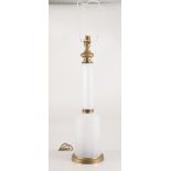 Pair of opalescent glass table lamps, stepped twelve-sided form, on brass bases,