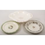 Small collection of Creamware, including pierced rimmed plate, dish, and pedestal dish,