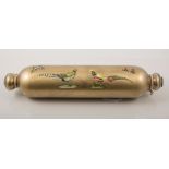 Regency gold-ground glass rolling pin, internally decorated with Amherst pheasants and butterflies,