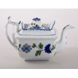 Pearlware teapot, underglaze decoration of stylised carnations and flowers, 19cm high.