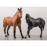 Beswick pottery model of a racehorse, chestnut matt colourway, height 23cm, Black Beauty,