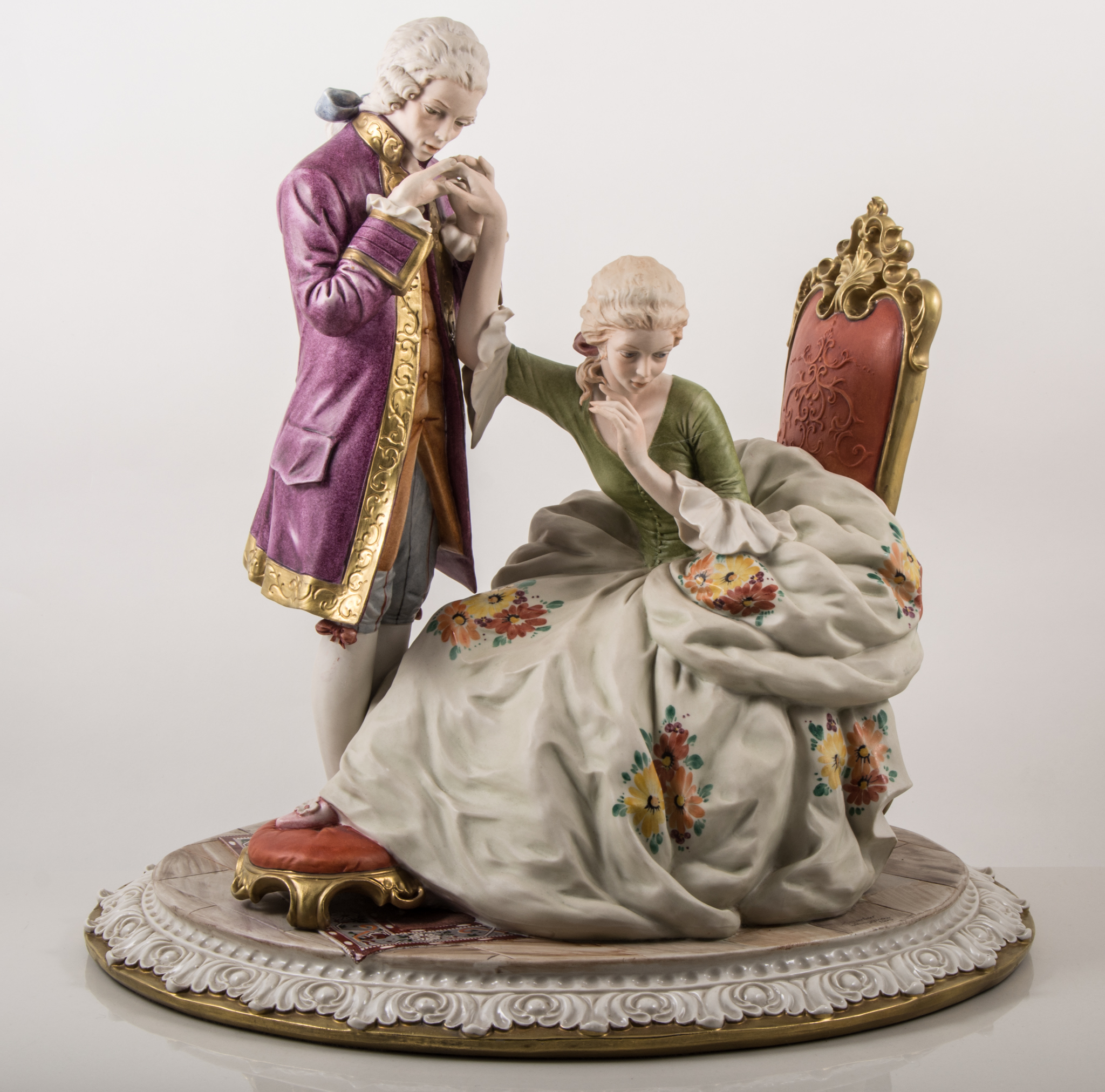 Large Capodimonte porcelain group, Courtship, signed Magioni 1975, 37cm.