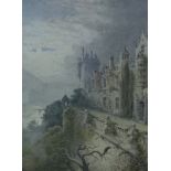 Walter B Reed, [?], Castle with terraced garden, watercolour, signed lower left, 30cm x 22cm.