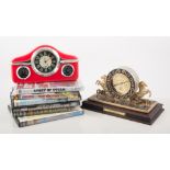 Collection of railway related books, pictures, DVD's, mugs and clocks, a quantity in three boxes.