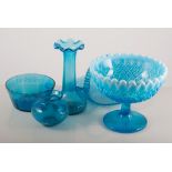 Collection of blue tinted glass, one box.