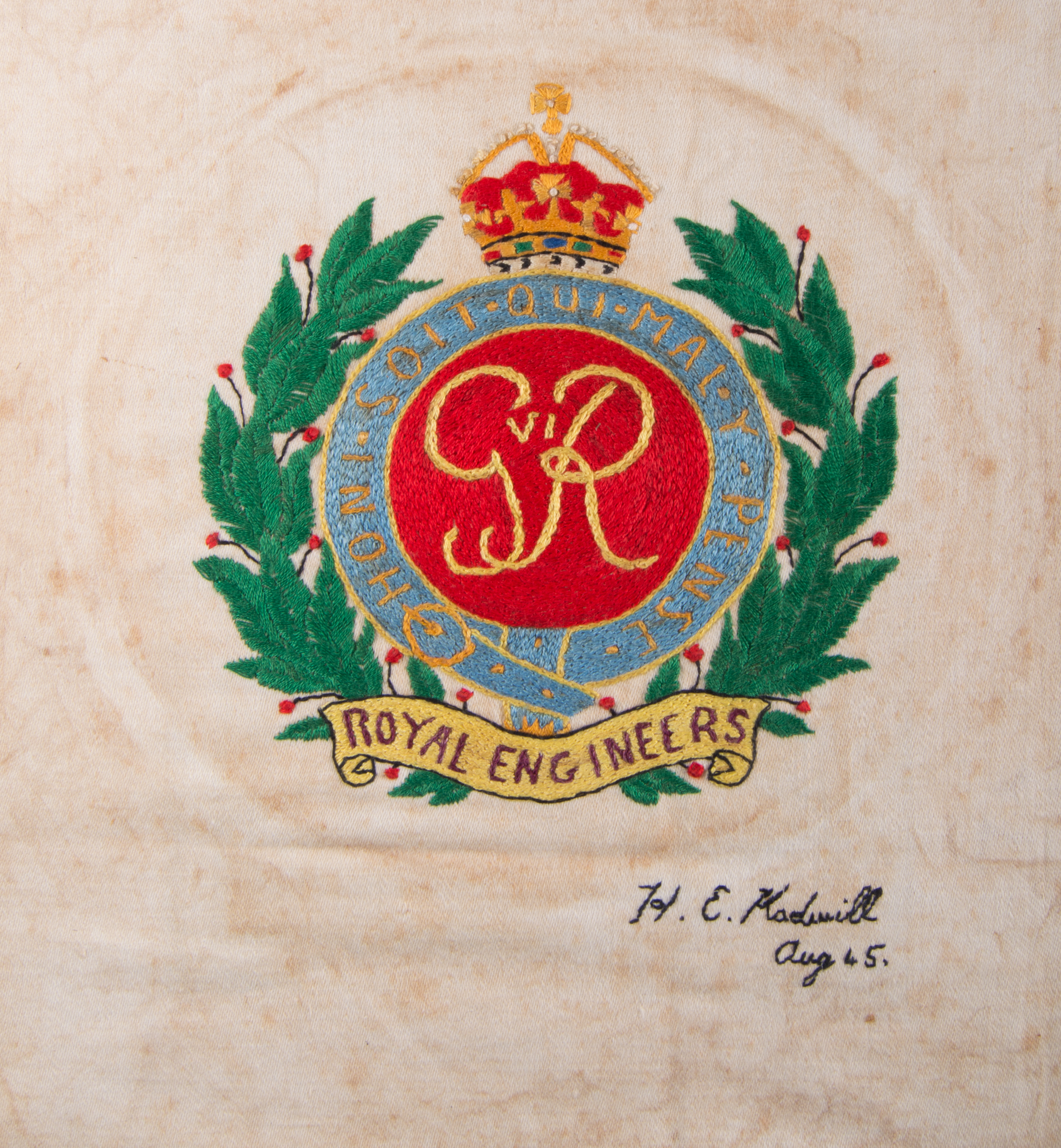 Collection of Military books etc., including Royal Engineers GRVI needlework badge.