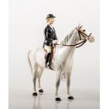 Beswick pottery model, Lady Huntswoman, model 1730, grey gloss colourway, height 21cm.