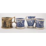 Victorian transfer printed mug, J E Thompson, Hartshorne Pottery, near Ashby-de-la-Zouch, cracked,