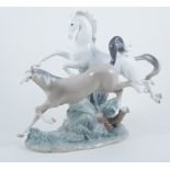 Lladro porcelain model, two ponies, impressed mark MY-5 K, 30cm.