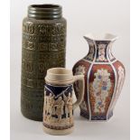 Crown Devon pottery beehive box, 13cm, jelly moulds, vases and decorative pottery, (two boxes).