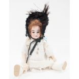 Armand Marseille doll; stamped 1894 bisque head, open mouth, fixed glass eyes, with outfit,