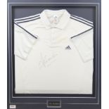 Tim Henman signed tennis shirt, 70cm by 80cm, framed.