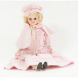 Victorian wax over composition headed doll; with glass eyes, composition arms and legs,