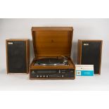 Vintage 1960s Dynatron record player turntable and speakers, Goldring GL75, in wooden case.