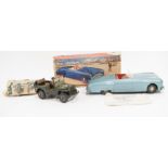 Tinplate toys; Arnold US military jeep, one man missing with box (a/f), with JNF Gigant car,