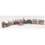 OO gauge track side buildings and stations, some ceramic, and some card, Bachmann and other makers,