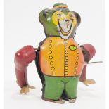 French tinplate mechanical toy monkey, with flipping movement, has replacement key, 11cm.