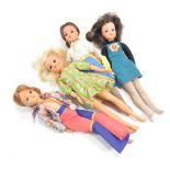 Pedigree Sindy Dolls, 1970s 'Lovely Lively' model with three other dolls,