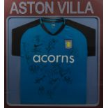 Signed Aston Villa football shirt, c1990s, framed, 80cm by 87cm, team.