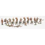 Britains, John Hill & Co and other makers, painted lead soldiers, WW1 Infantry, some crouching,