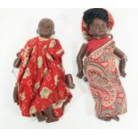 Two German Armand Marseille bisque headed black dolls, stamped 1894, 5/0 DEP,