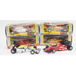 Burago models, scale F1 racing cars, four boxed, (6).