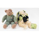 Three modern plush teddy bears, cat and rabbit by Ross with three others, all with tags. (6).