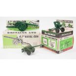 Britains Toys, diecast models 105mm Pack Howitzer boxed, 4.7" navel gun boxed and a field gun, (3).