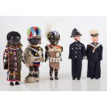 Quantity of costume dolls; to include Pearly King and Queen dolls, many beaded Masai tribe dolls.