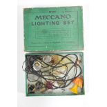 Meccano Lighting Set M280; complete with headlights, table lamp, wires and original box, c1940s.