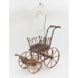 Handmade wooden Victorian style perambulator pram, with sun shade,