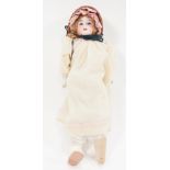 Armand Marseille kid body doll; bisque head, leather body, open mouth, sleepy eyes, with outfit,