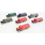 Seven pre-war Dinky Toys, model 25d petrol tankers, all re-casted or restored,