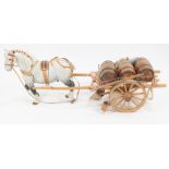 Beswick figure, Shire horse with wooden model wagon containing barrels, 62cm.