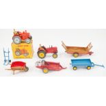 Dinky Toys, seven farm related models, Field Marshall tractor 391 boxed, Massey Harris tractor 27a,