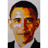 Lego portrait of Barack Obama by Michael Sewell, 6144 bricks 77x81cm.