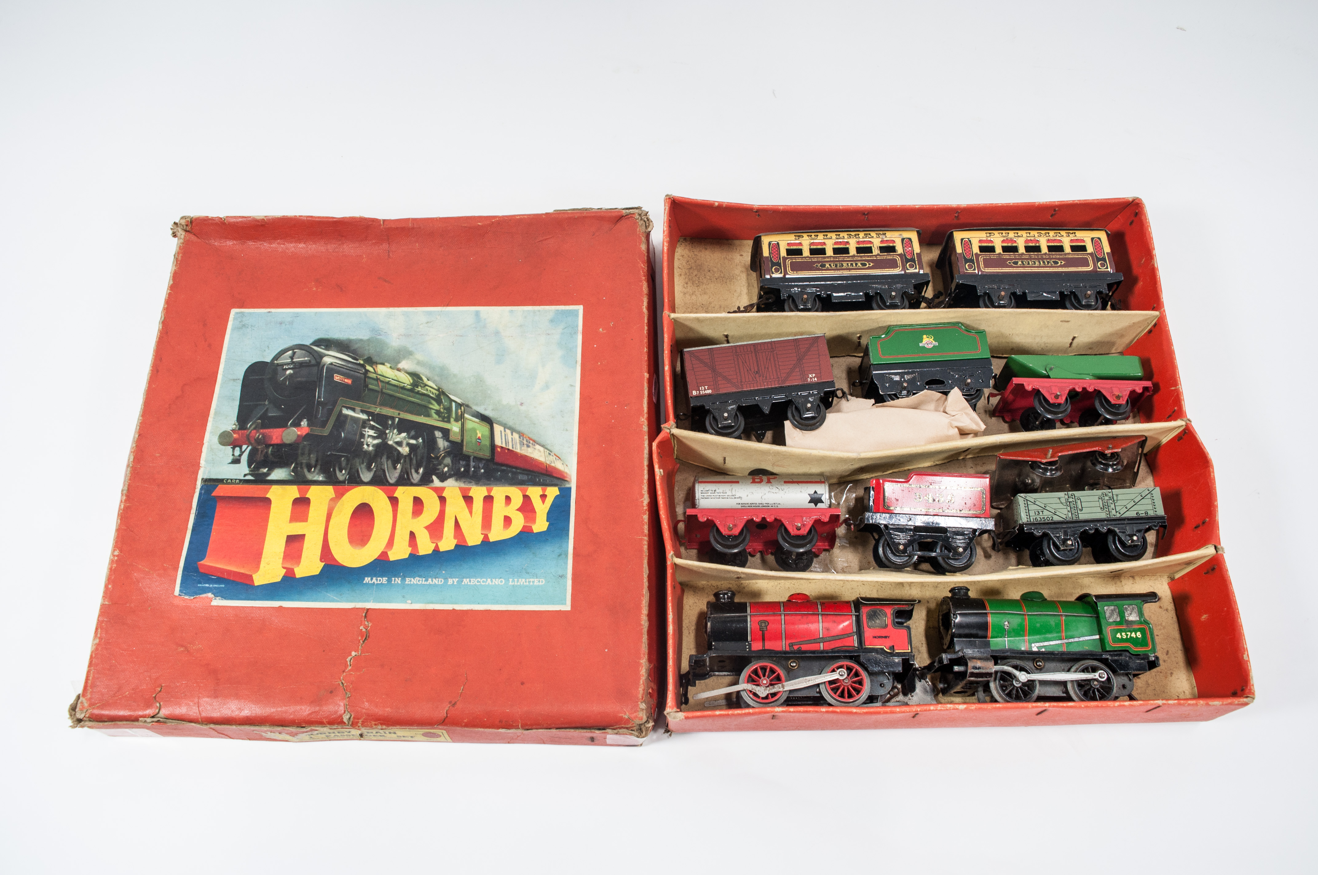 Hornby O gauge trains no.1 passenger set, with two engines, coaches and rolling stock, boxed.