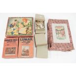 Vintage jigsaw puzzles, some wooden, with some illustrated block puzzles.