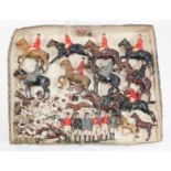 Britains Toys, painted lead hunting figures, including huntsmen and women on horses with dogs.