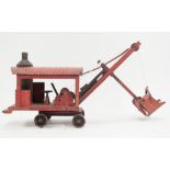 Scratch built metal model of a steam crane lorry, c1900, 65cm by 19cm, with crane lifting mechanism,