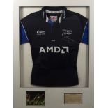 Jason Robinson signed Sale Sharks rugby shirt, 79cm by 105cm, with certificate attached to the back.