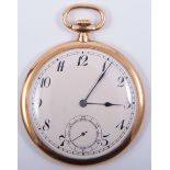 An 18 carat yellow gold open face slim dress pocket watch,