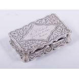 A Victorian silver snuff box, by George Unite, Birmingham 1878, shaped rectangular form,