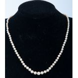 A cultured pearl necklace, the ninety-seven pearls graduating in size from 3mm to 7.