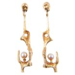 Lapponia - A pair of 18 carat yellow gold cultured pearl earrings,