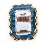 A synthetic blue spinel dress ring, the rectangular step cut stone, 22mm x 17mm,